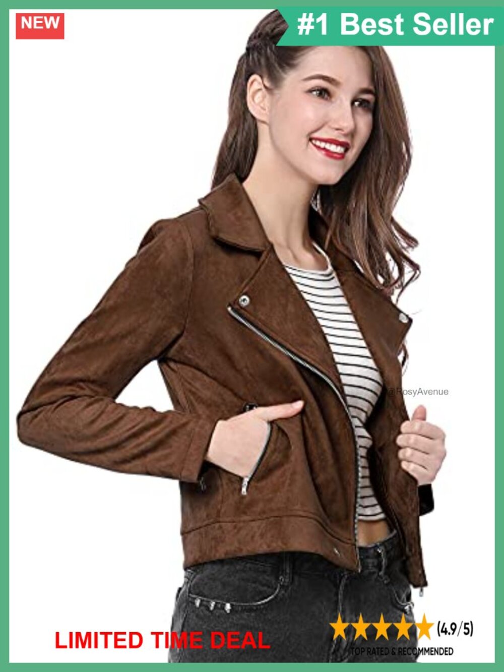 Faux Suede Moto Jacket Asymmetric Zip Convertible Collar Long Sleeve Outerwear